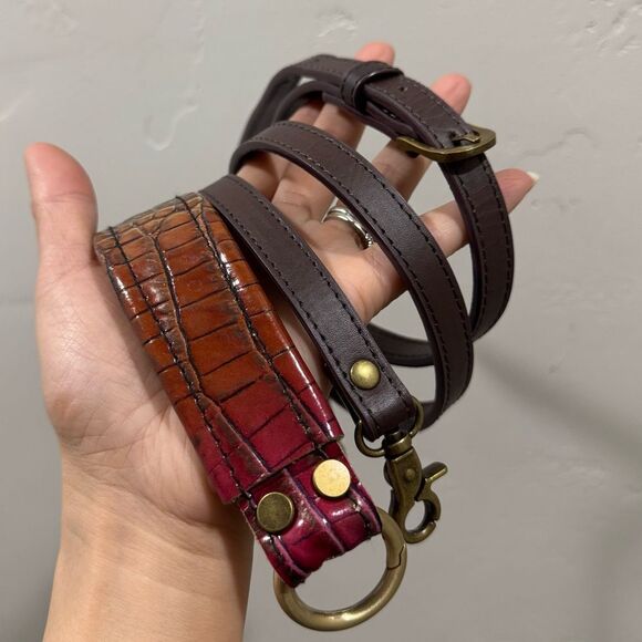 Unique Croc-embossed Cowhide Handmade Double Sides Push Lock Handbag & 2 Straps - Picture 15 of 16